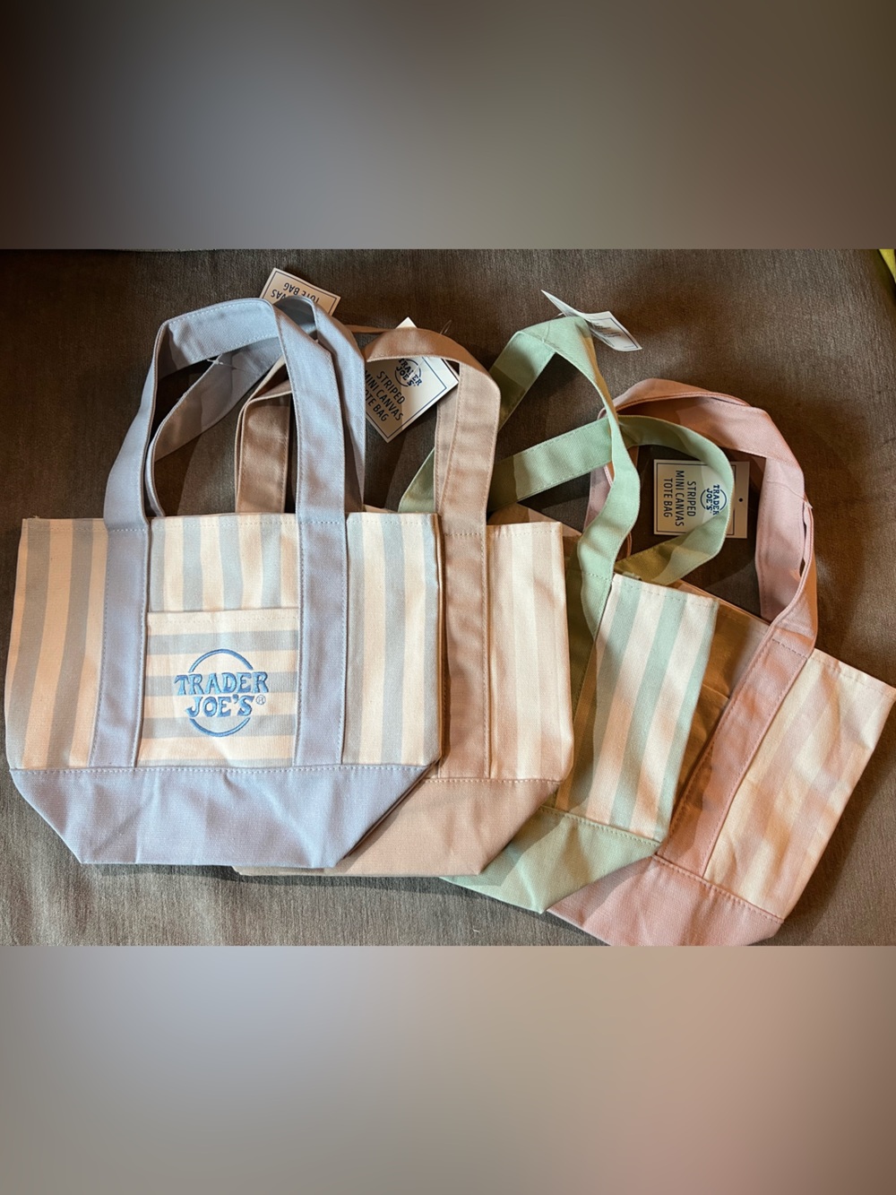 Trader Joe’s Brand New Stripped Mini Canvas Tote Bag Set of four